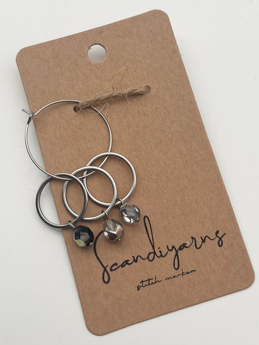 Rondellperlen Schwarz, Bunt, Silber mit großem Ring 3er Set Silber