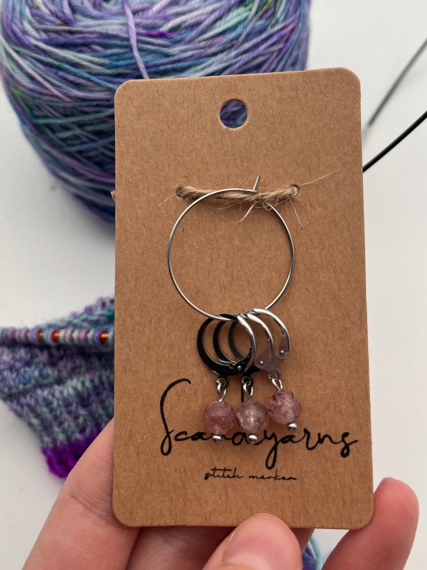 Erdbeerquarz mit Huggie 3er Set Silber