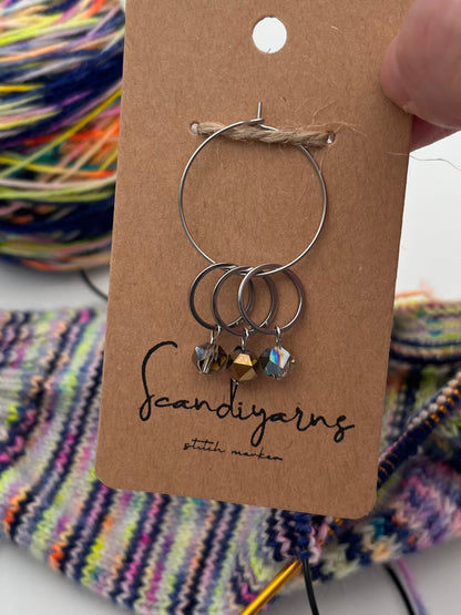 Facettperlen Rosa, Kupfer, Blau mit kleinem Ring 3er Set Silber