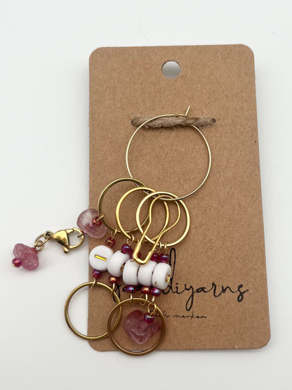 Reihenzähler 1-5 Erdbeerquarz mit großem Ring Gold