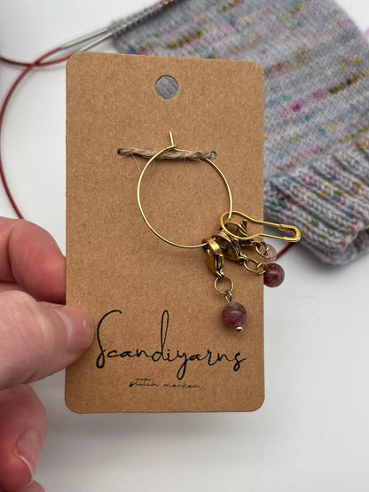 Erdbeerquarz mit Karabiner 3er Set Gold