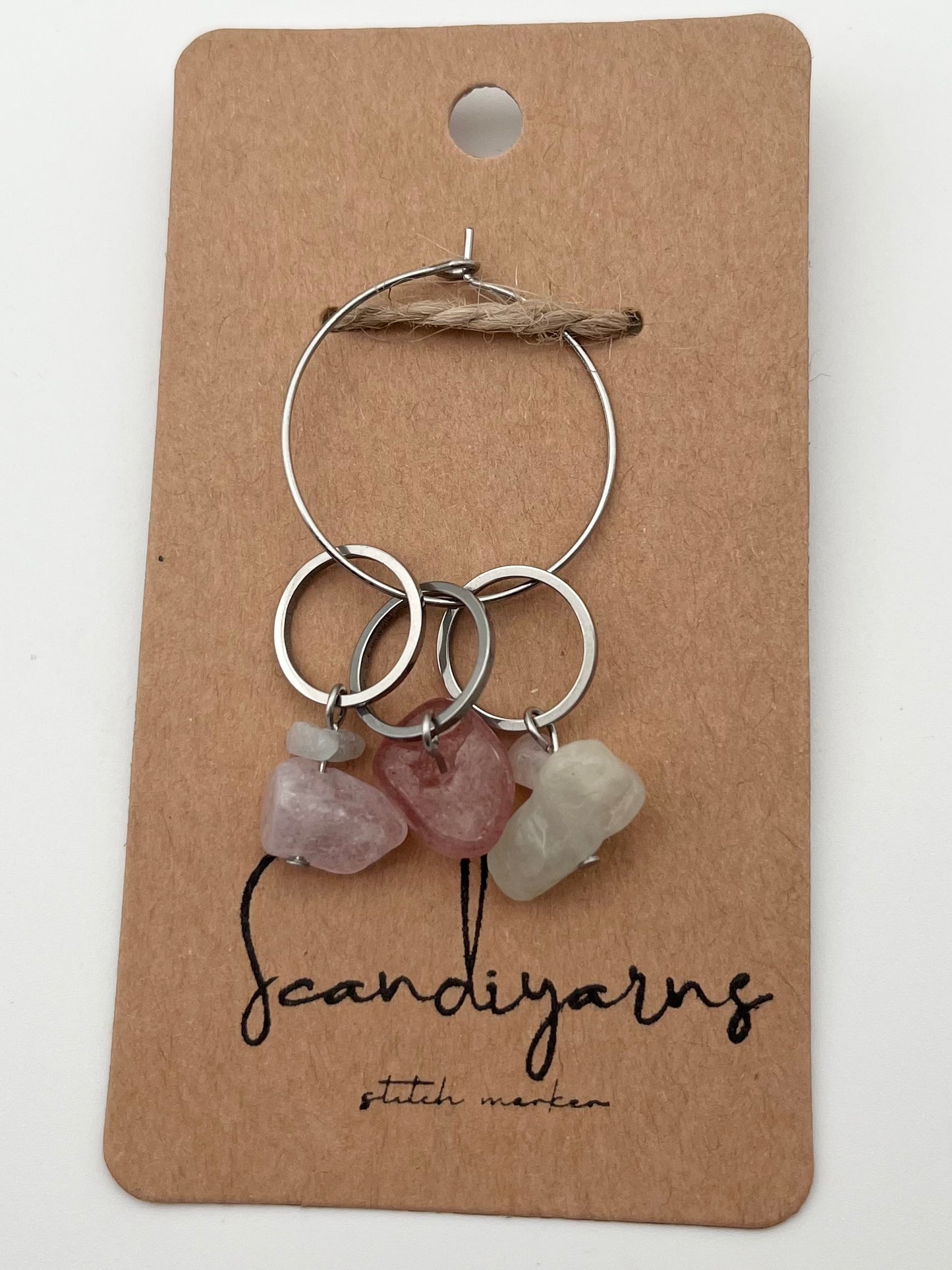 Erdbeerquarz und Morganit Stein mit kleinem Ring 3er Set Silber