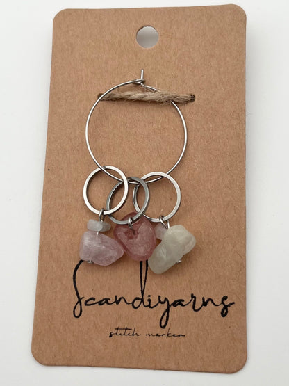 Erdbeerquarz und Morganit Stein mit kleinem Ring 3er Set Silber