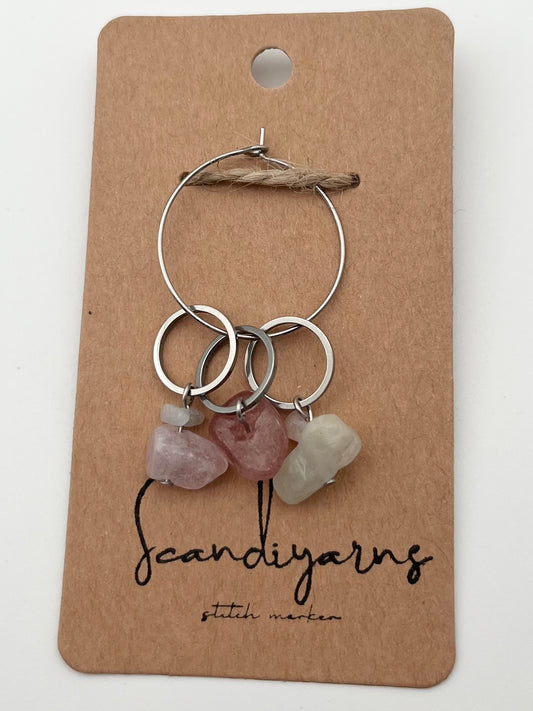 Erdbeerquarz und Morganit Stein mit kleinem Ring 3er Set Silber