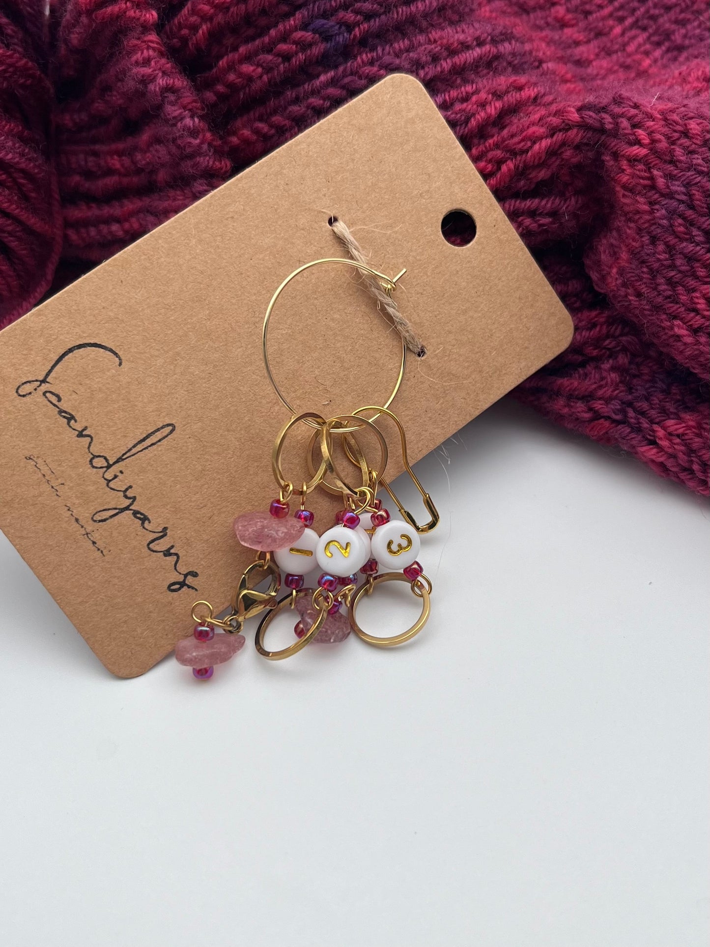 Reihenzähler 1-5 Erdbeerquarz mit kleinem Ring Gold