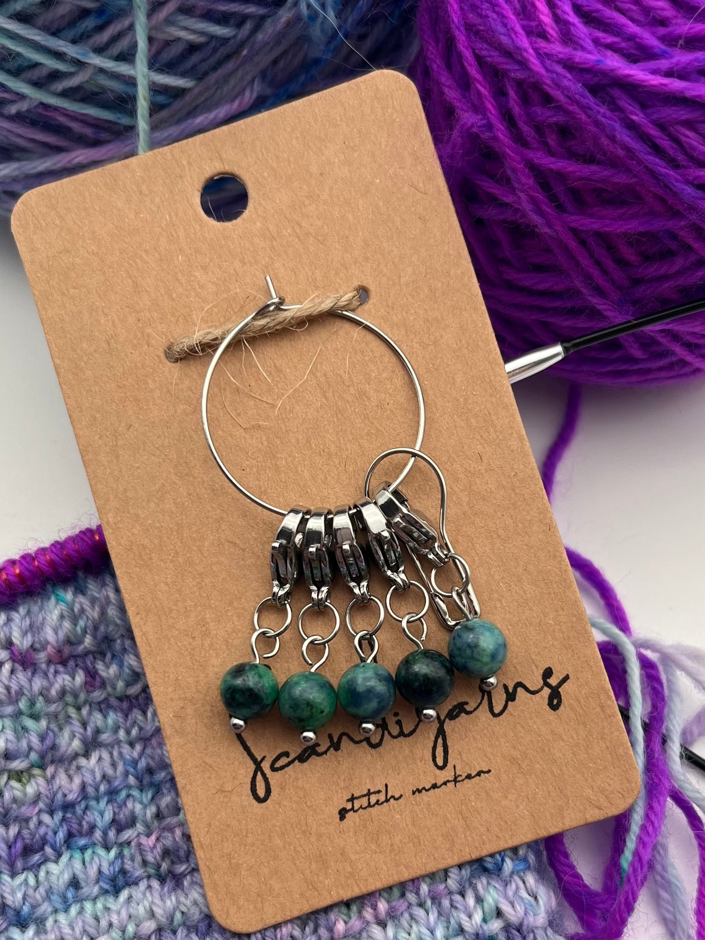 Lapislazuli mit Karabiner 5er Set Silber