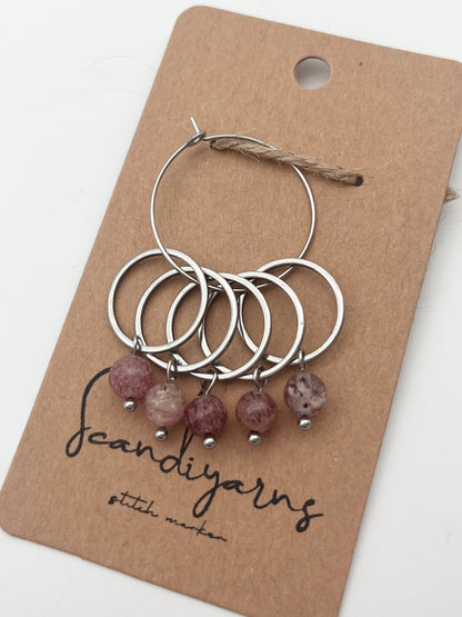 Erdbeerquarz mit großem Ring 5er Set Silber