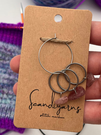 Erdbeerquarz Stein mit großem Ring 3er Set Silber