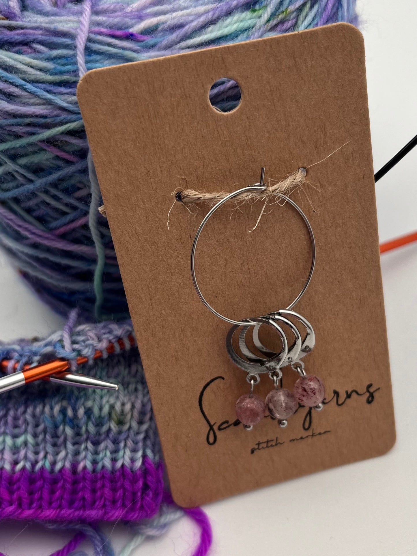 Erdbeerquarz mit Huggie 3er Set Silber