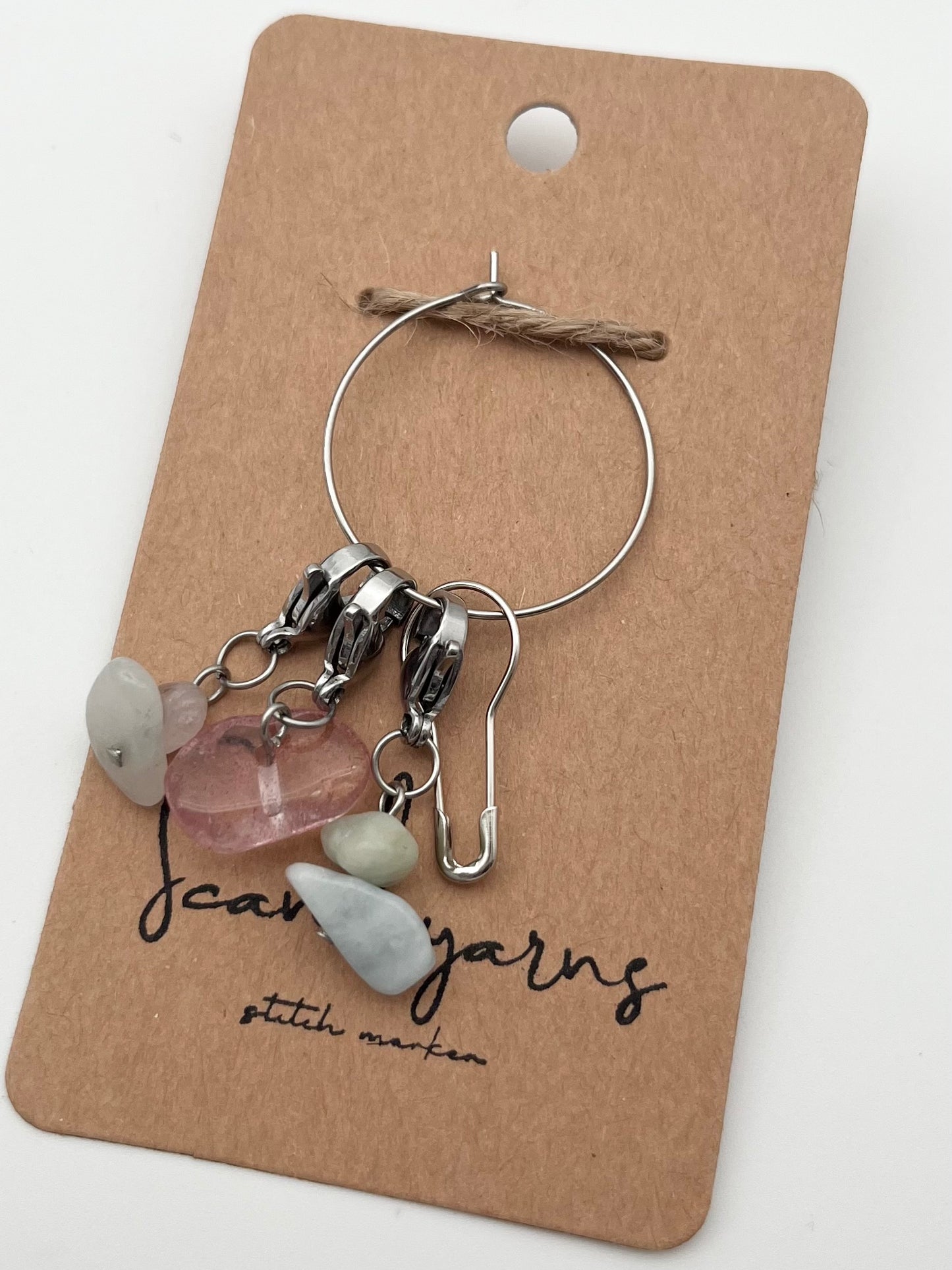 Erdbeerquarz und Morganit Stein mit Karabiner 3er Set Silber