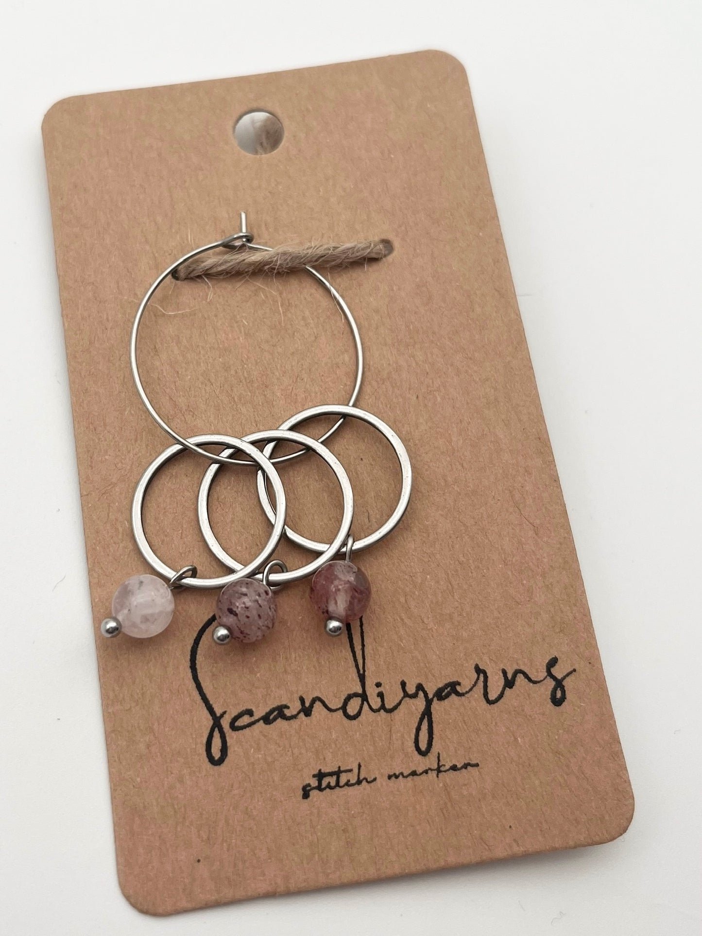 Erdbeerquarz mit großem Ring 3er Set Silber