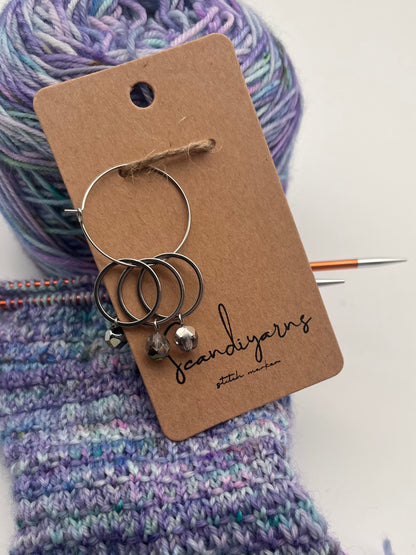 Rondellperlen Schwarz, Bunt, Silber mit großem Ring 3er Set Silber