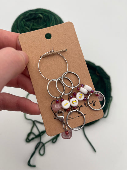 Reihenzähler 1-5 Erdbeerquarz mit großem Ring Silber