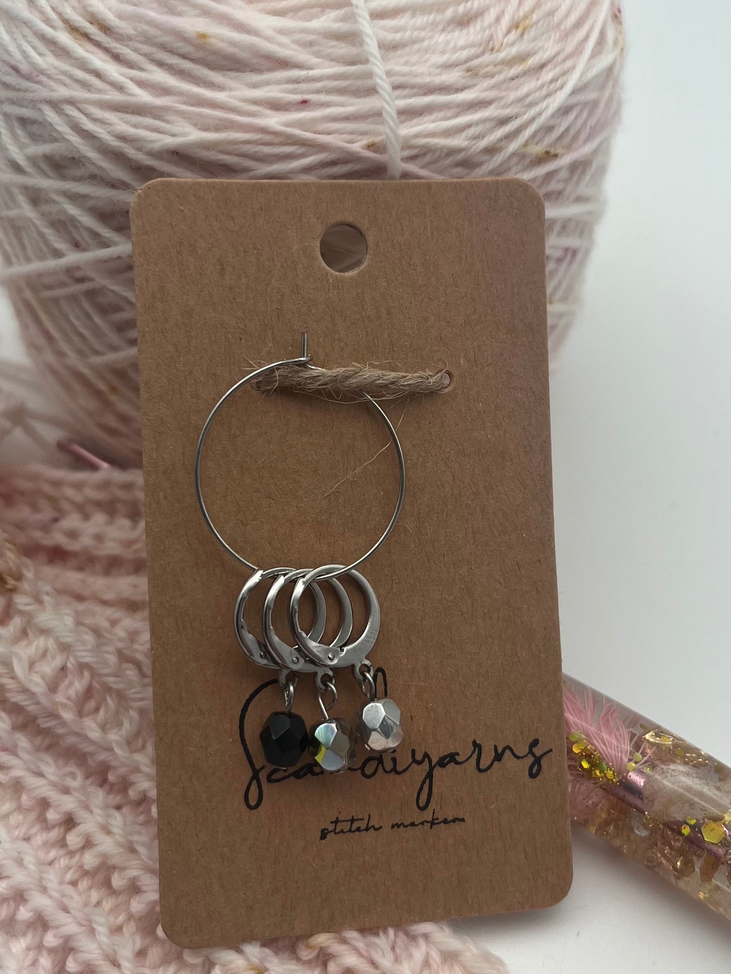 Rondellperlen Schwarz, Bunt, Silber mit Huggie 3er Set Silber