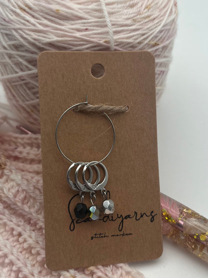 Rondellperlen Schwarz, Bunt, Silber mit Huggie 3er Set Silber