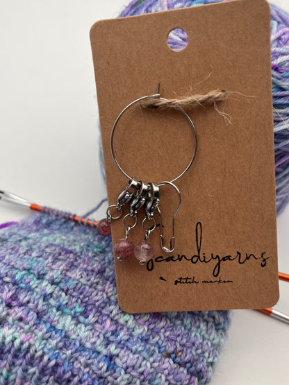 Erdbeerquarz mit Karabiner 3er Set Silber