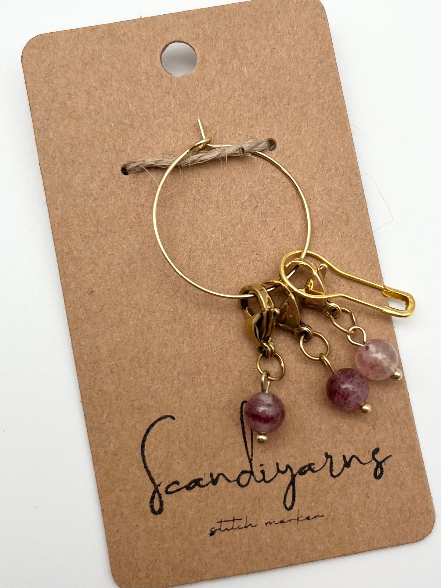 Erdbeerquarz mit Karabiner 3er Set Gold