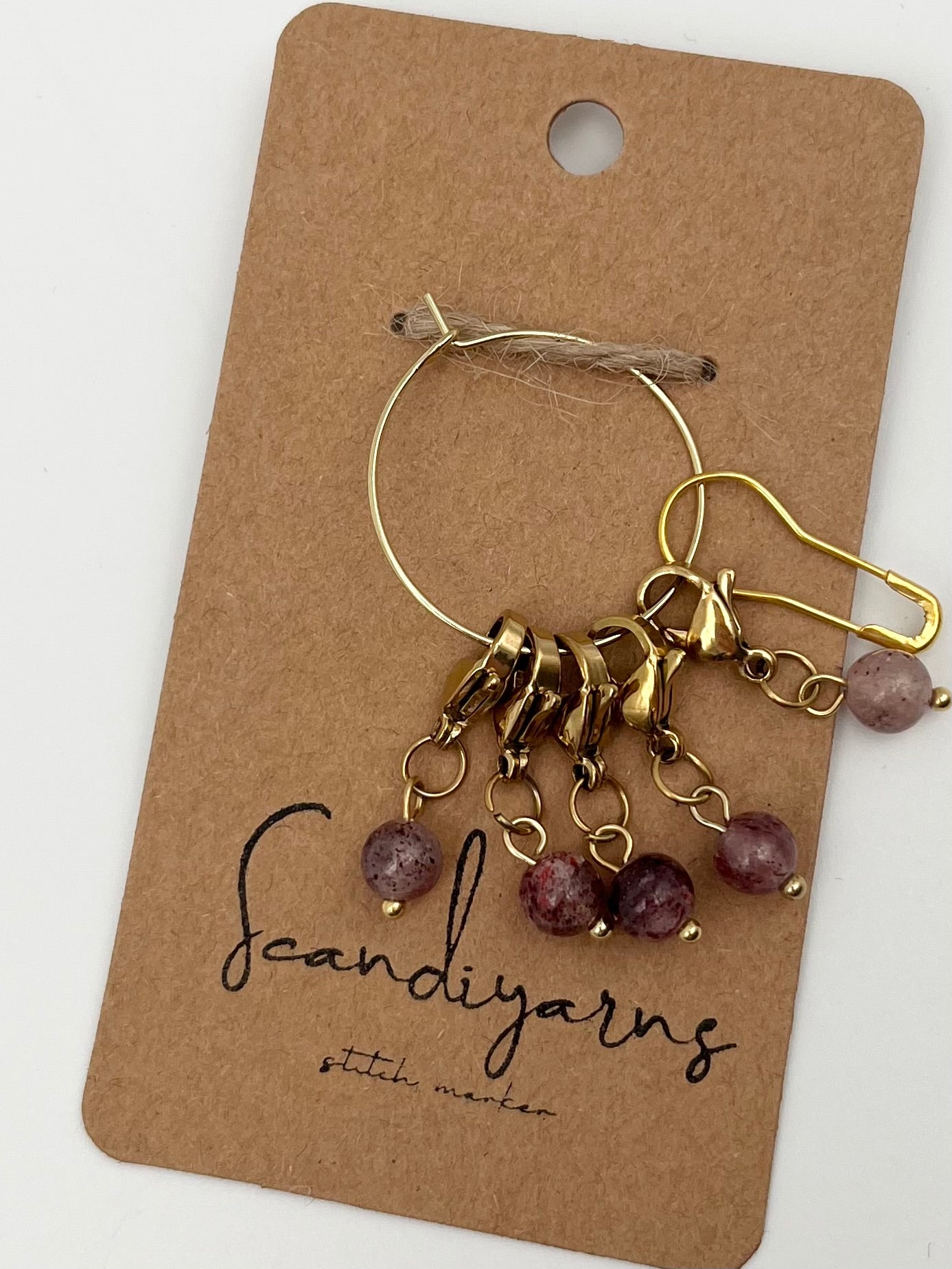 Erdbeerquarz mit Karabiner 5er Set Gold