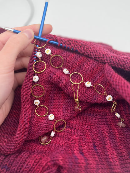 Reihenzähler 1-10 Erdbeerquarz mit großem Ring Gold