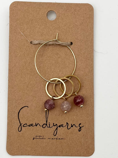 Erdbeerquarz mit kleinem Ring 3er Set Gold