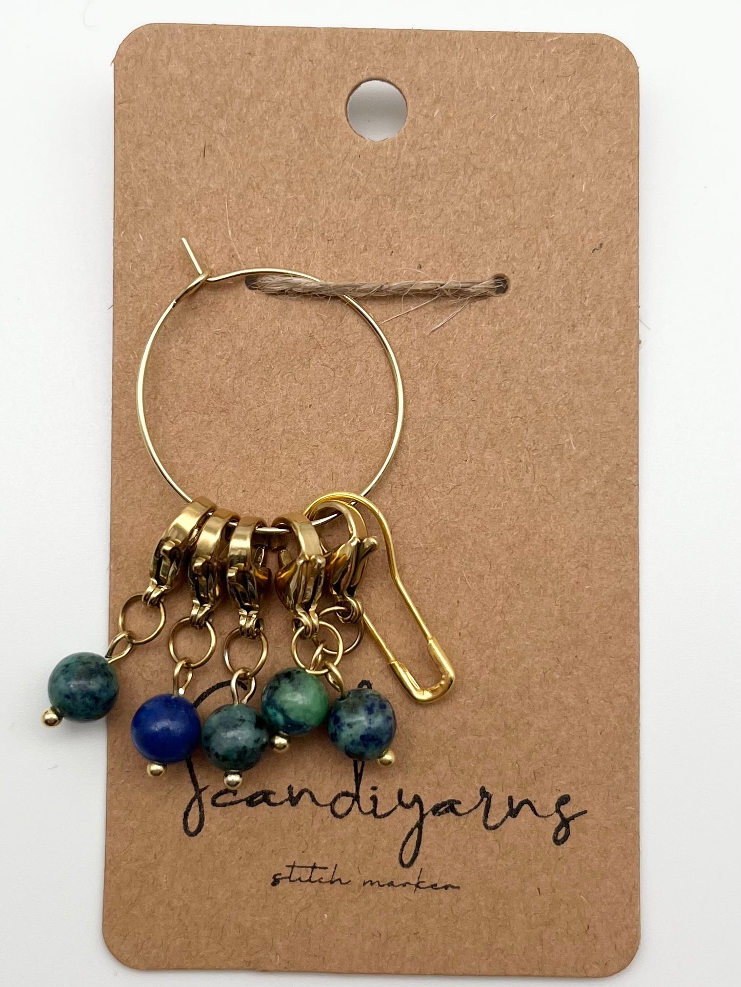 Lapislazuli mit Karabiner 5er Set Gold