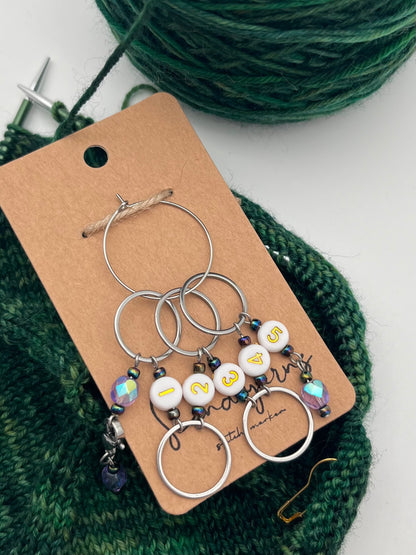 Reihenzähler 1-5 Rondellperle mit großem Ring Silber