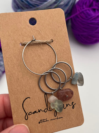 Erdbeerquarz und Morganit Stein mit großem Ring 3er Set Silber