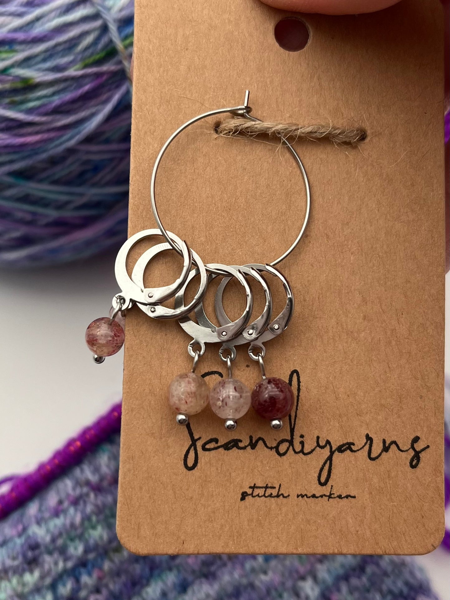 Erdbeerquarz mit Huggie 5er Set Silber