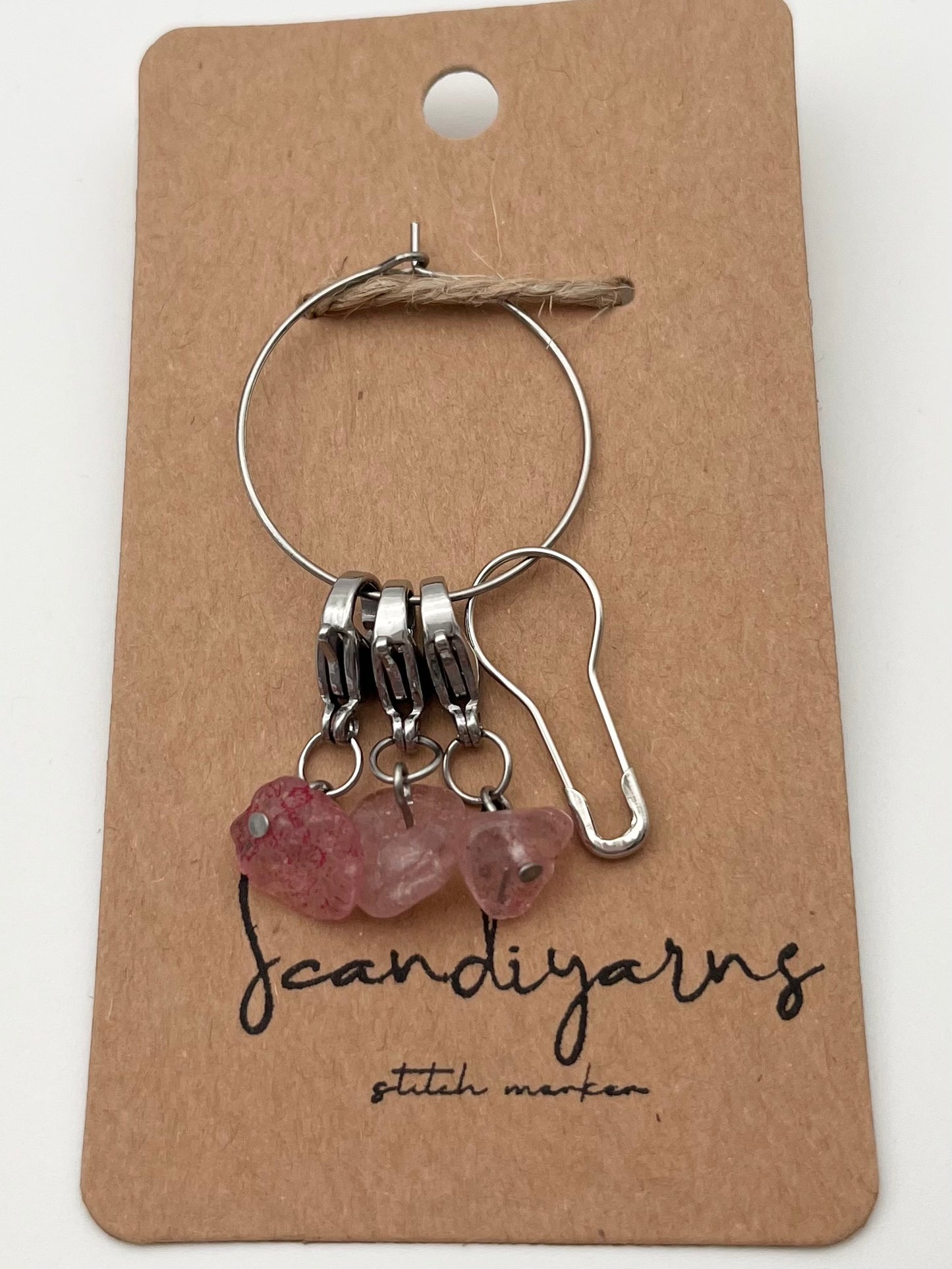 Erdbeerquarz Stein mit Karabiner 3er Set Silber