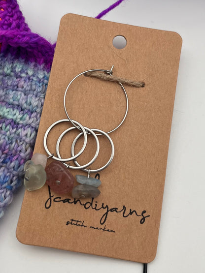 Erdbeerquarz und Morganit Stein mit großem Ring 3er Set Silber