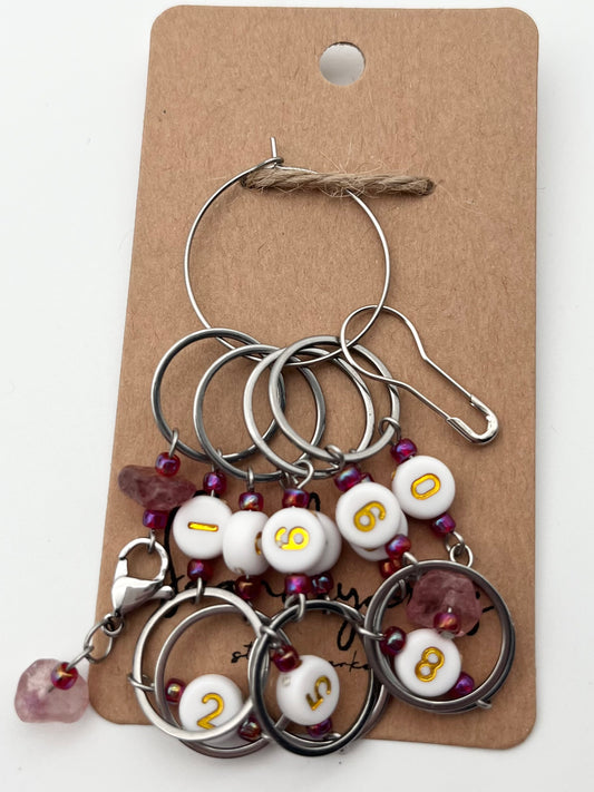 Reihenzähler 1-10 Erdbeerquarz mit großem Ring Silber