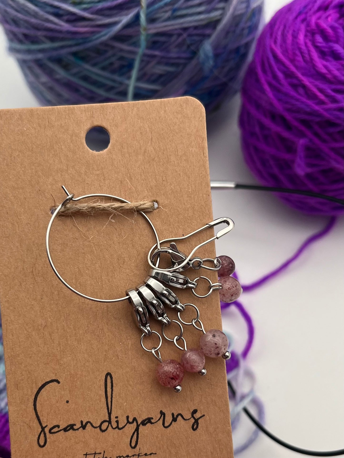 Erdbeerquarz mit Karabiner 5er Set Silber