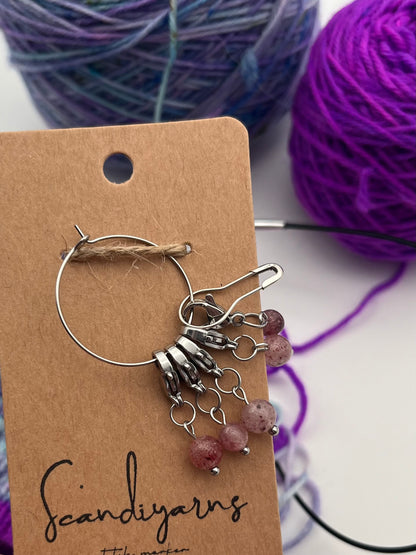 Erdbeerquarz mit Karabiner 5er Set Silber