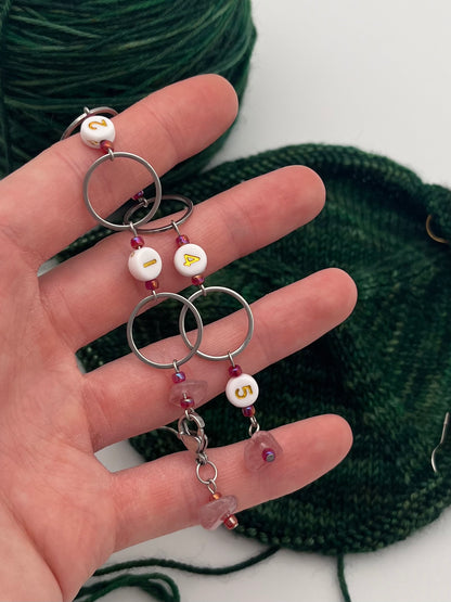 Reihenzähler 1-5 Erdbeerquarz mit großem Ring Silber