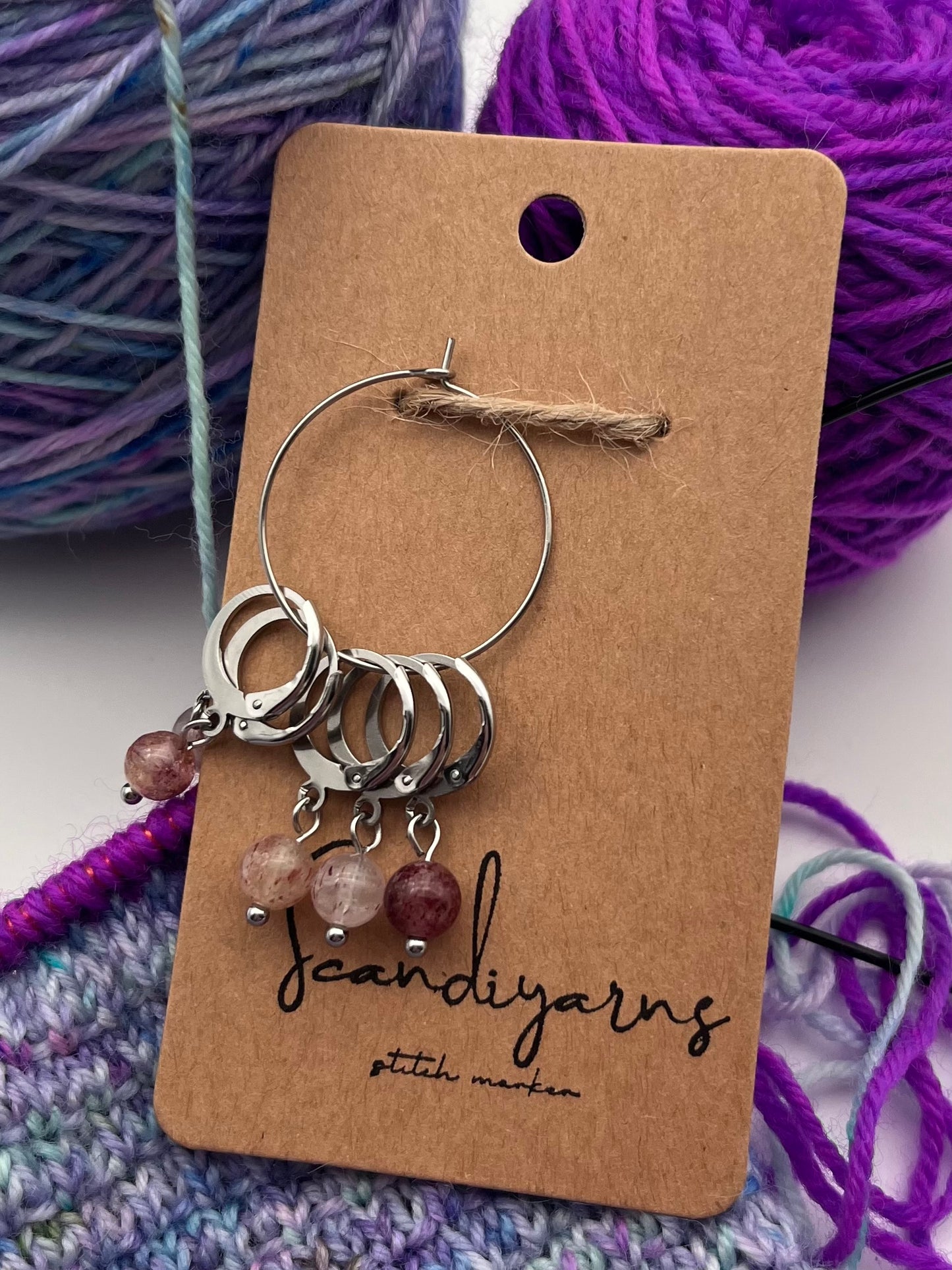 Erdbeerquarz mit Huggie 5er Set Silber