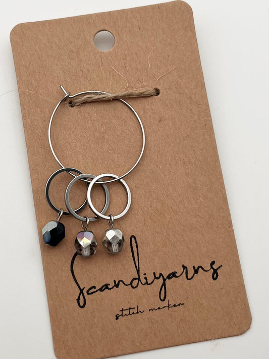 Rondellperlen Schwarz, Bunt, Silber mit kleinem Ring 3er Set Silber