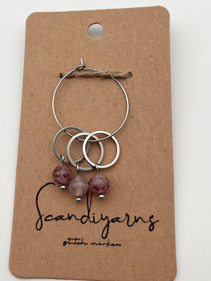 Erdbeerquarz mit kleinem Ring 3er Set Silber