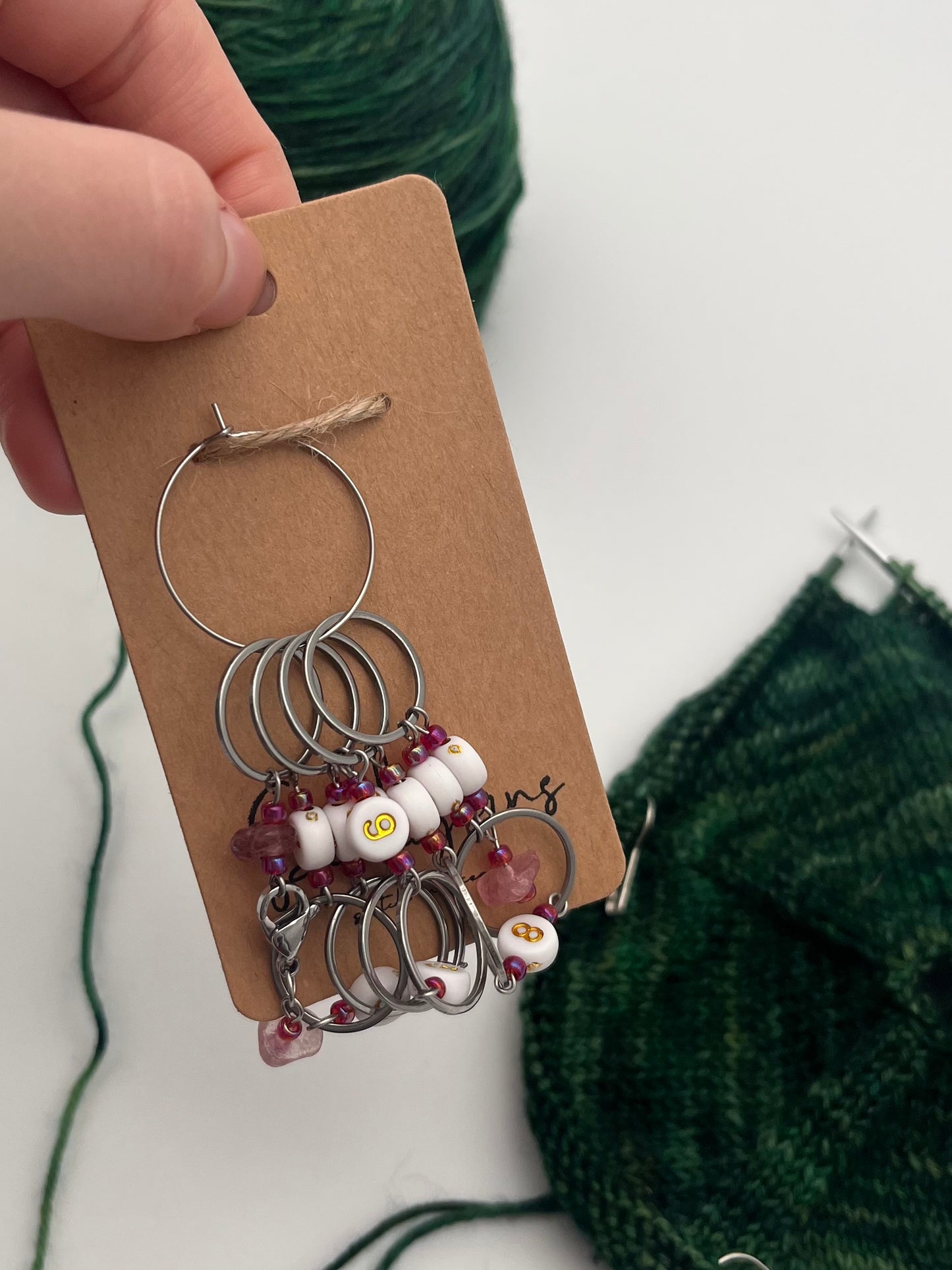 Reihenzähler 1-10 Erdbeerquarz mit großem Ring Silber