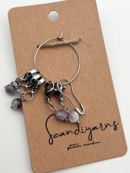 Amethyst mit Karabiner 5er Set Silber