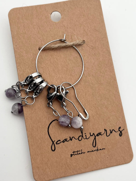 Amethyst mit Karabiner 5er Set Silber