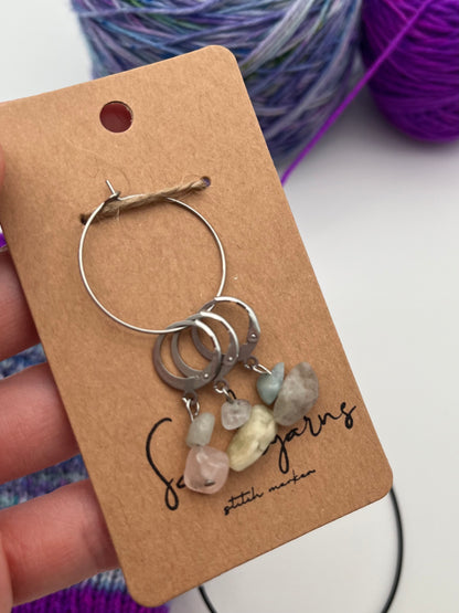 Morganit Stein mit Huggie 3er Set Silber