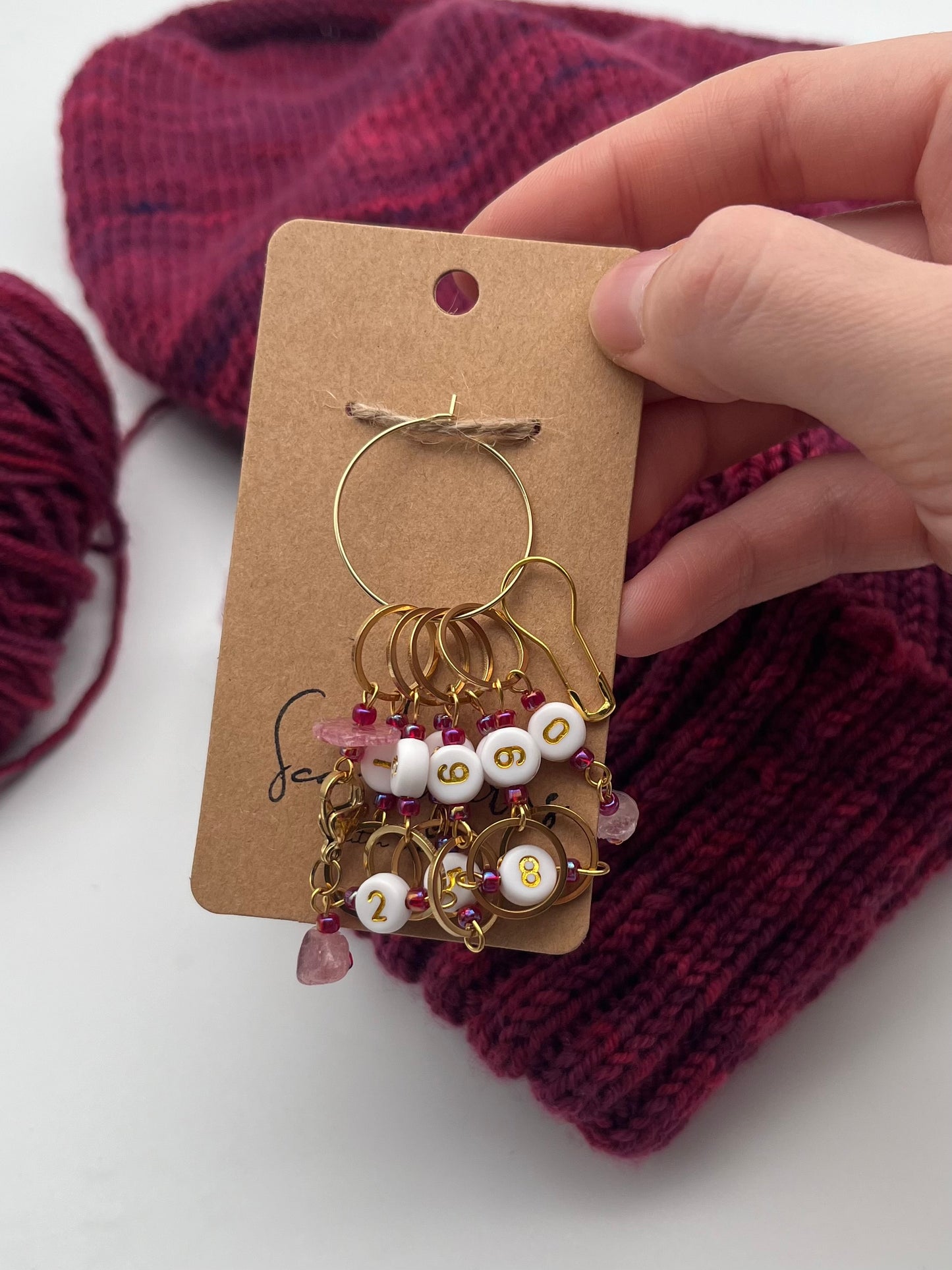 Reihenzähler 1-10 Erdbeerquarz mit kleinem Ring Gold