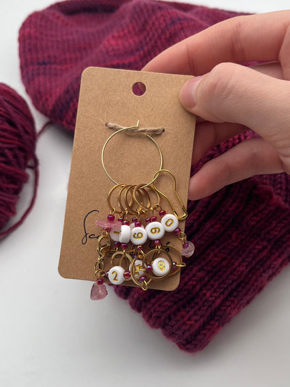 Reihenzähler 1-10 Erdbeerquarz mit kleinem Ring Gold