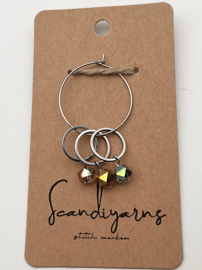 Facettperlen Rosa, Kupfer, Blau mit kleinem Ring 3er Set Silber