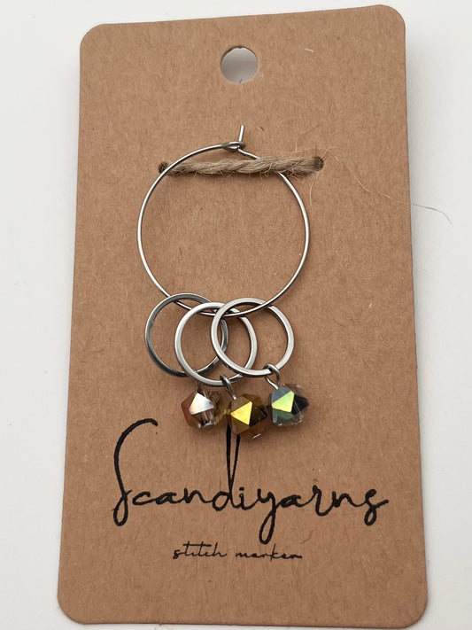 Facettperlen Rosa, Kupfer, Blau mit kleinem Ring 3er Set Silber