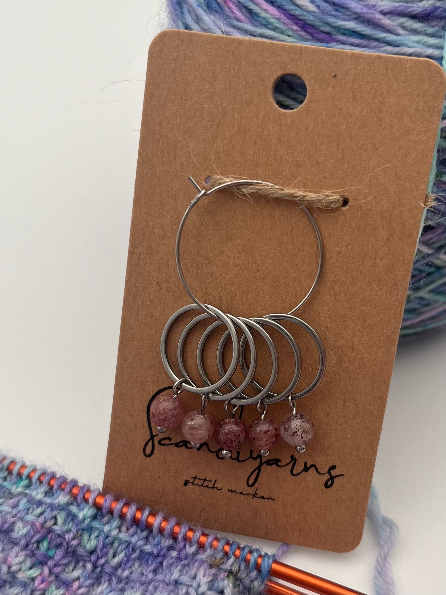 Erdbeerquarz mit großem Ring 5er Set Silber