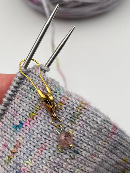 Erdbeerquarz mit Karabiner 3er Set Gold