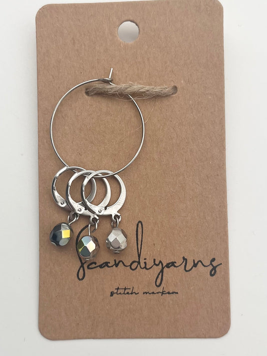 Rondellperlen Schwarz, Bunt, Silber mit Huggie 3er Set Silber