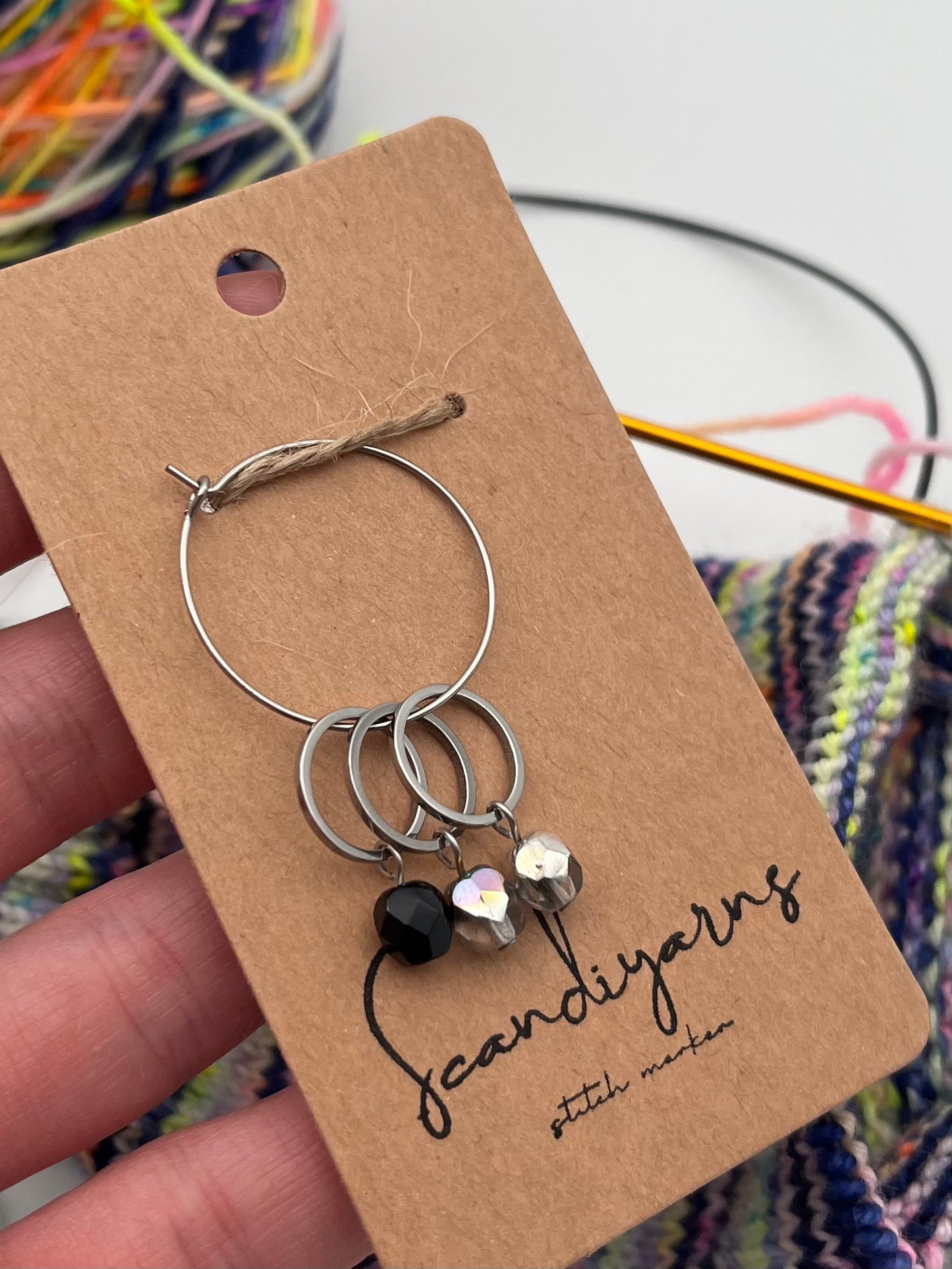 Rondellperlen Schwarz, Bunt, Silber mit kleinem Ring 3er Set Silber