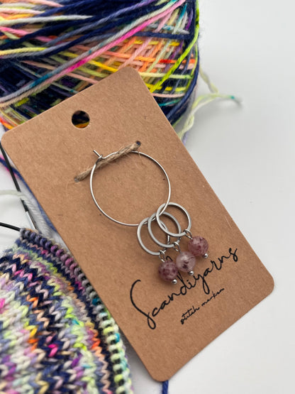 Erdbeerquarz mit kleinem Ring 3er Set Silber